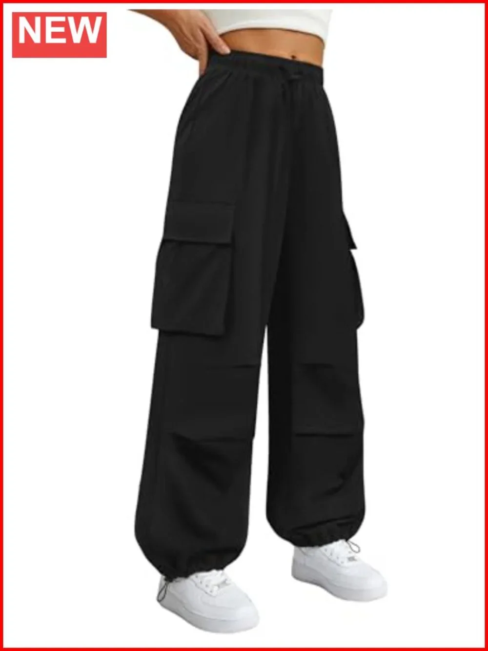 Parachute Cargo Pants Elastic Waisted Quick Dry Lightweight Hiking Pants with